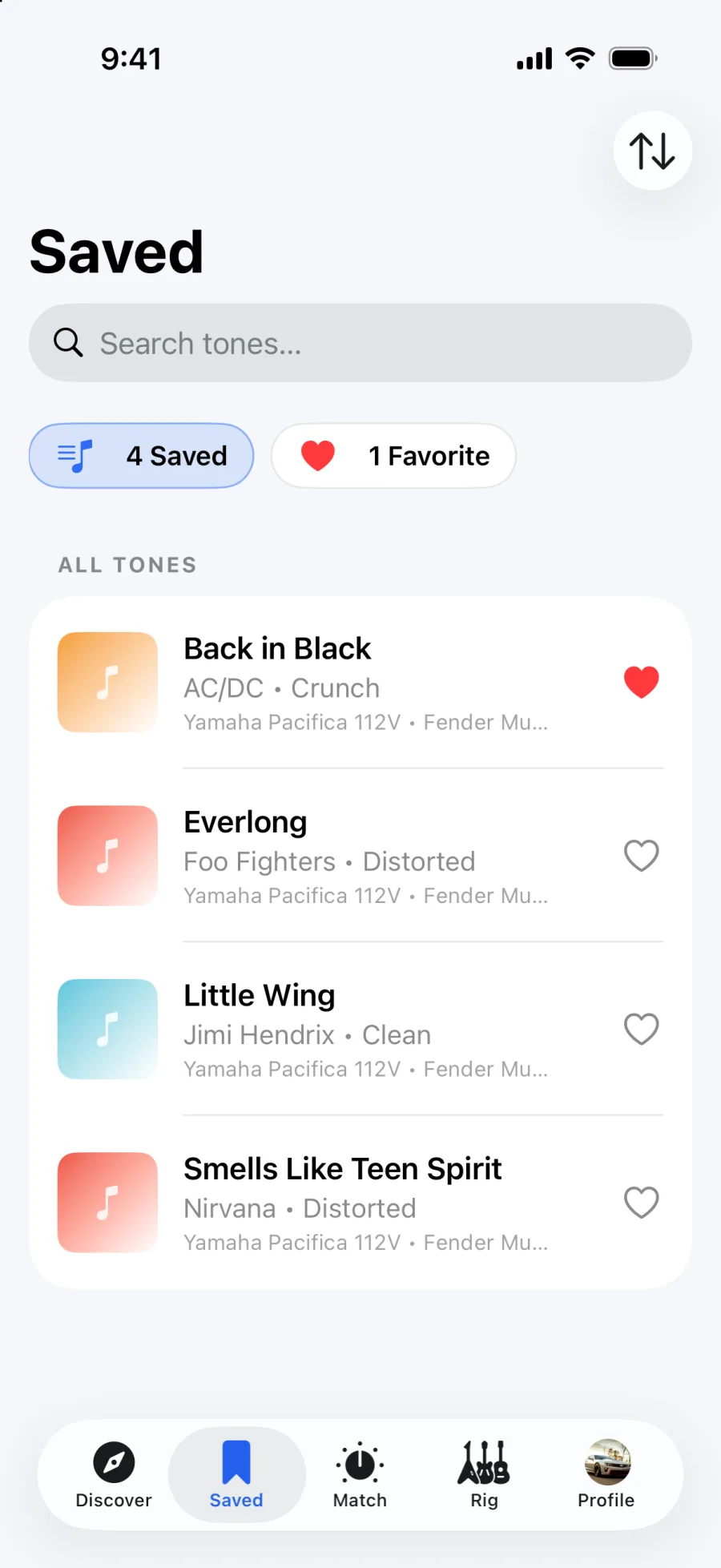 Saved tones library